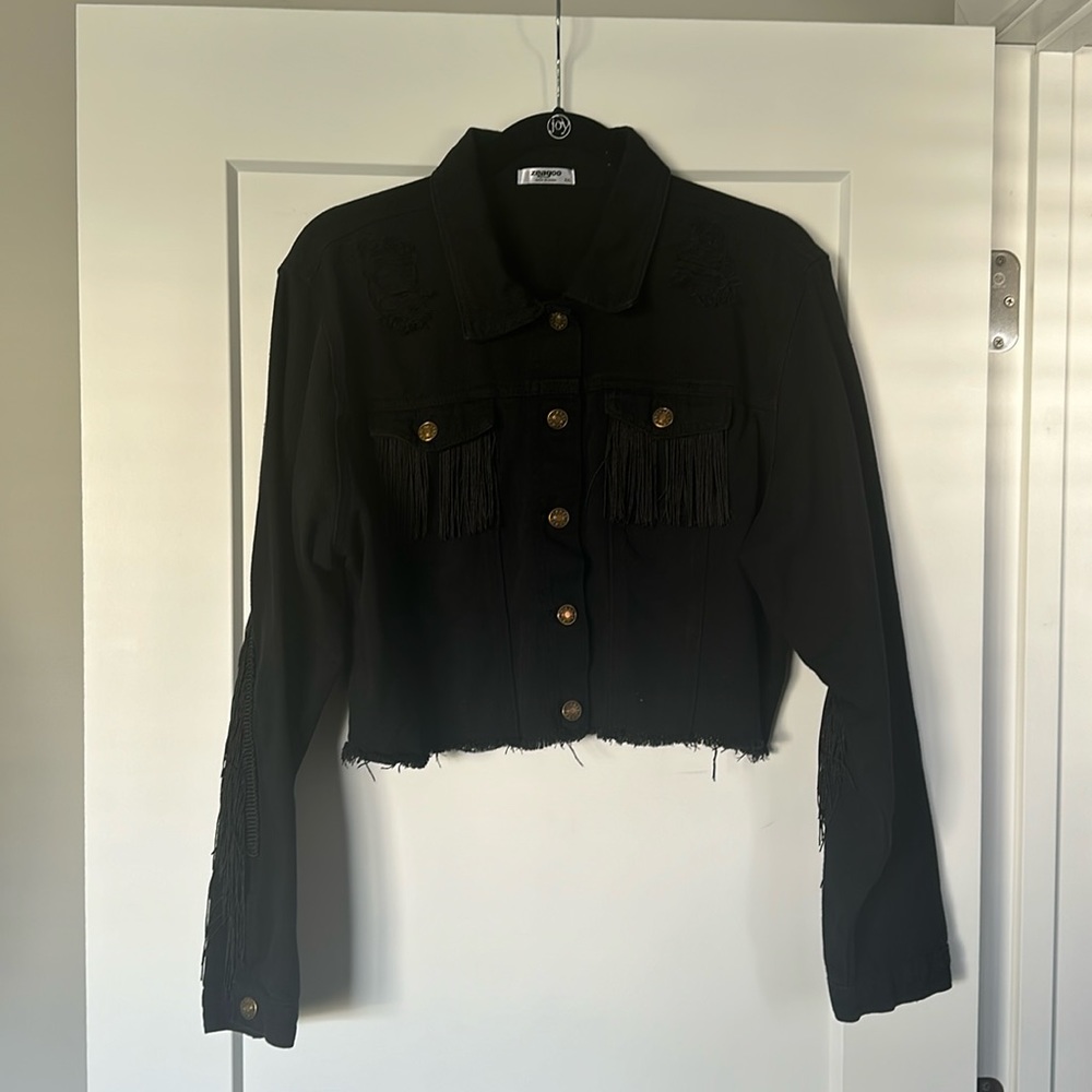 Zeagoo Women’s Fringe Jacket - Crop Denim Jacket